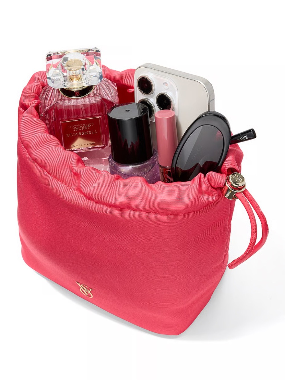 Victoria's Secret Coral Pink Drawstring Cosmetic Pouch